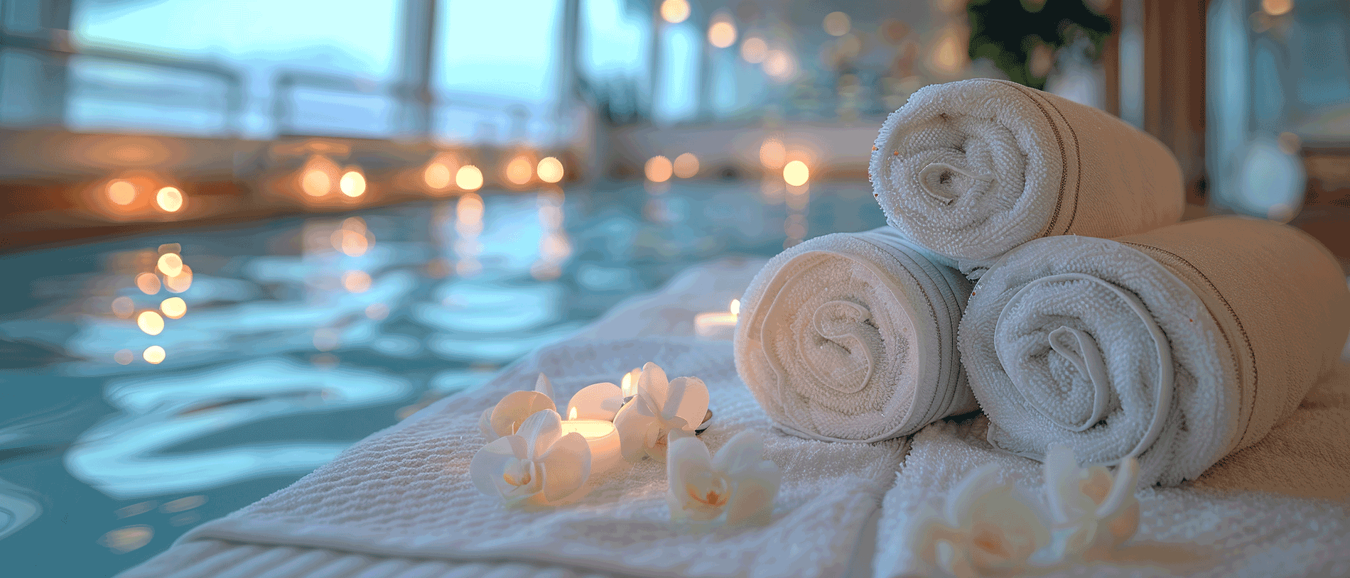 Relaxing spa day on cruise, serene, soft focus, luxury, pampering, tranquil.